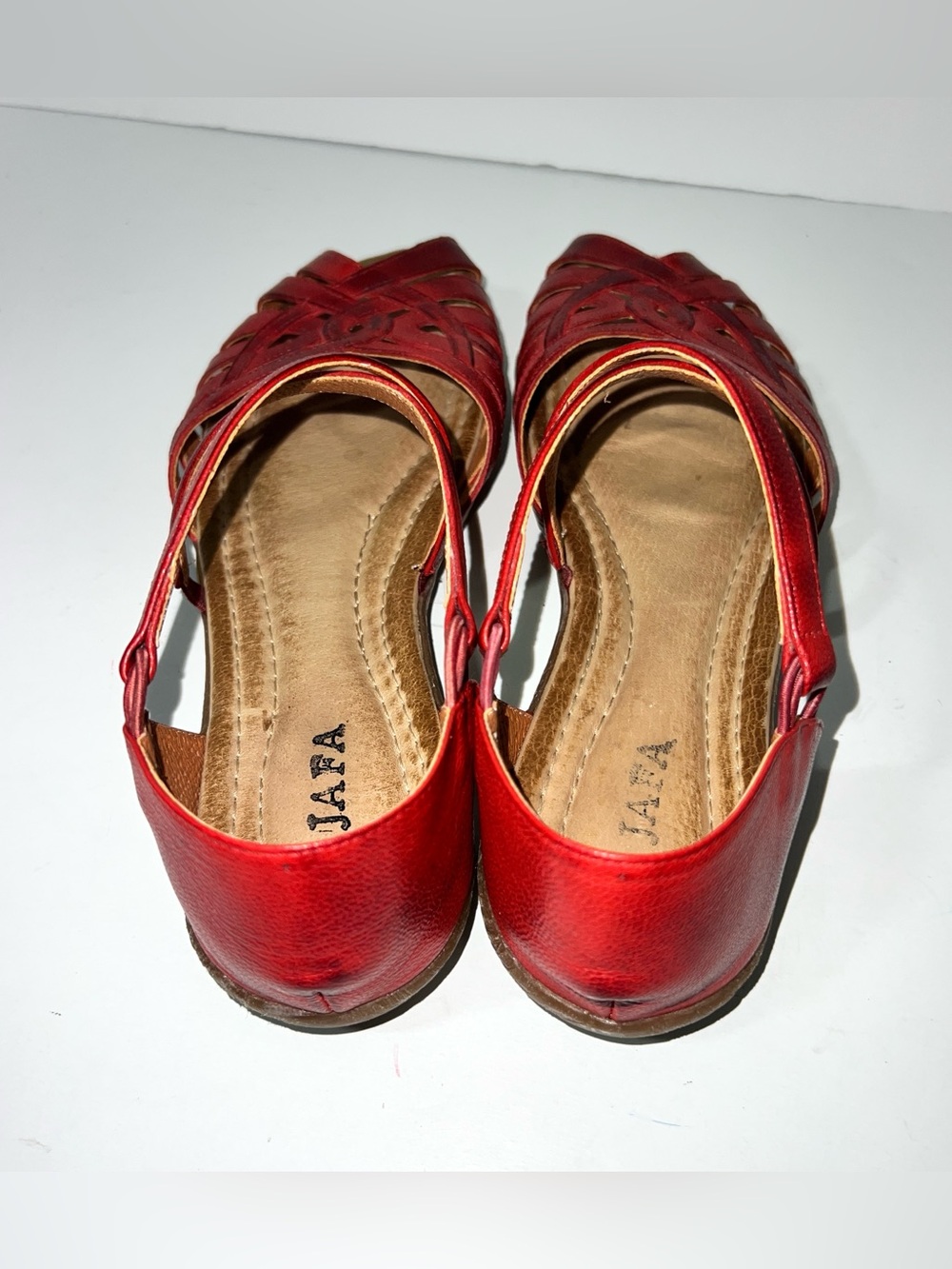 JAFA Red Leather Strappy Caged Flat Sandals Huarache Style Women's Size 39 / 8.5 - Picture 11 of 16